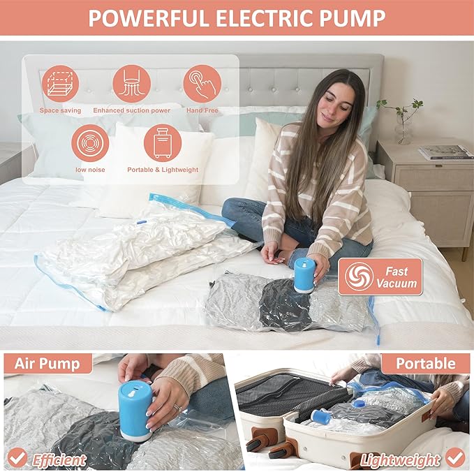 Cozy Essential 16 Pack Vacuum Storage Bags with Electric Pump, Vacuum Seal Space Saver Bags for Clothing, Pillows, Blanket, Bedding, Comforters-NeatNest