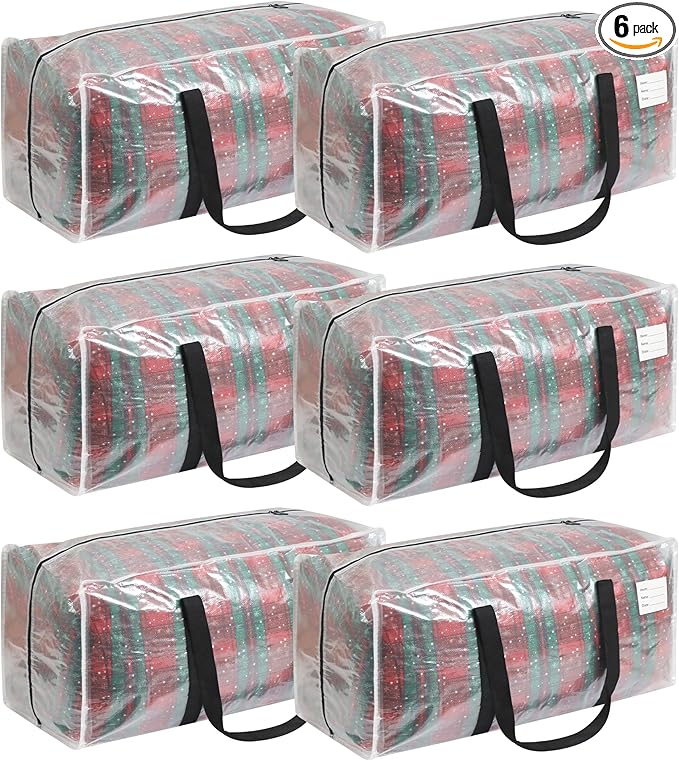 Heavy Duty Moving Bags, 6 Pack with Full Wrap Carry Handles and Double Zippers, 27 Gallon- 100lbs Large Storage Bins，with Labeled Window for Clothing, Bedding Storage, Packing Bags for Moving
