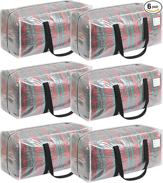 Heavy Duty Moving Bags, 6 Pack with Full Wrap Carry Handles and Double Zippers, 27 Gallon- 100lbs Large Storage Bins，with Labeled Window for Clothing, Bedding Storage, Packing Bags for Moving