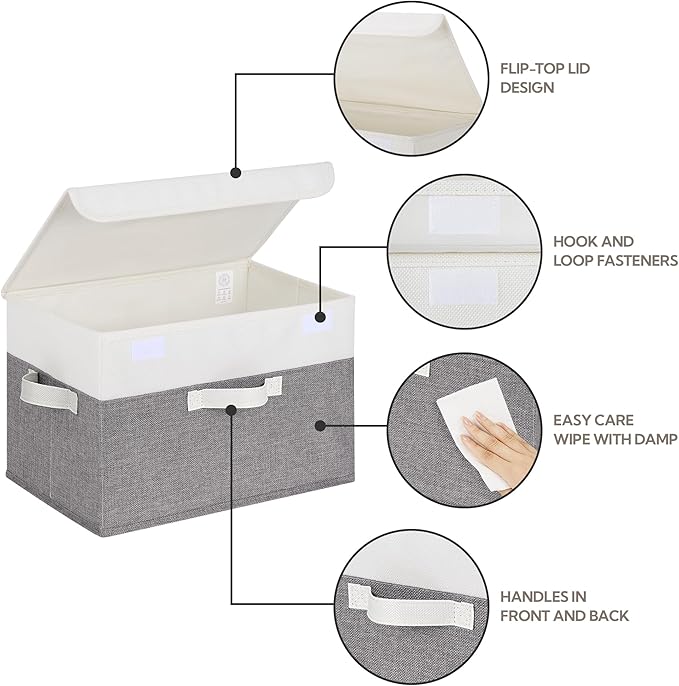 GRANNY SAYS Fabric Storage Boxes, Keepsake Box, Large Storage Bins with Lids, Closet Organizers, Toy Organizer, Storage Baskets for Shelves, White/Gray, 2-Pack-NeatNest