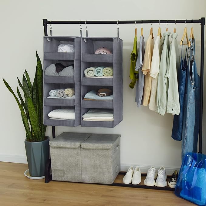 GRANNY SAYS 4-Shelf Hanging Organizer, Closet Hanging Shelves, Closet Hanging Storage Organizers, Organization for Bedroom, Living Room, Baby Nursery, Camper Accessories, Gray, 2-Pack-NeatNest