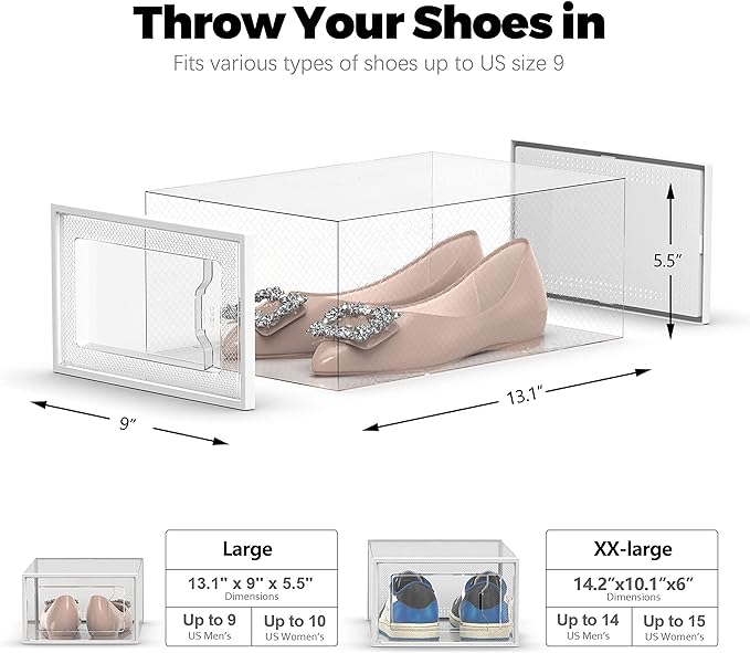 SEE SPRING 12 Pack Shoe Storage Box, Clear Plastic Stackable Shoe Organizer for Closet, Space Saving Foldable Shoe Rack Sneaker Container Bin Holder-NeatNest