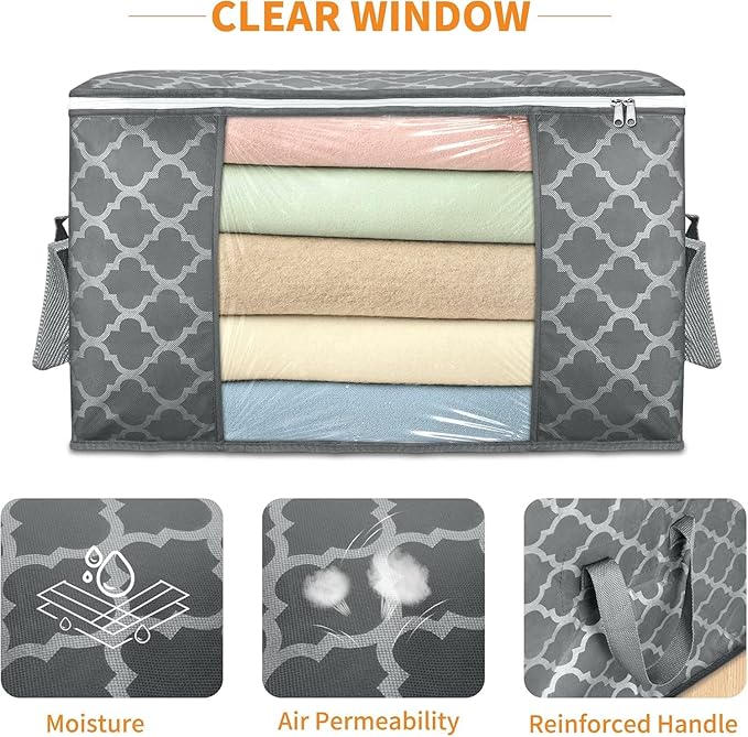 3 Pack Large Storage Bag Clothes Storage Organizer with Durable Handles for Closet Storage, Comforter, Blankets, Bedding and Toys 90 L-NeatNest