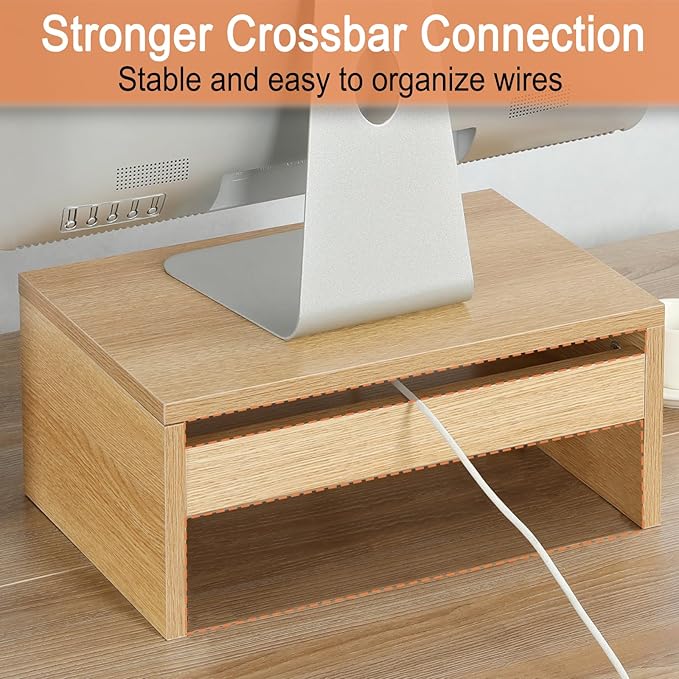 TEAMIX Higher Monitor Stand Riser, Wood Monitor Riser with Storage for Desk Small Monitor Stand TV/Screen/PC/Laptop Riser Computer Stand Desktop Shelf-NeatNest
