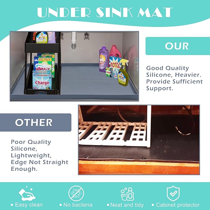 URMONA Waterproof Silicone Under Sink Mat 40'' x 22'' Shelf Liner for Kitchen and Bathroom, Cabinet and Counter Protector, Storage and Organizers, Litter Mat, Pet Cat Puppy Essentials(Beige)-NeatNest