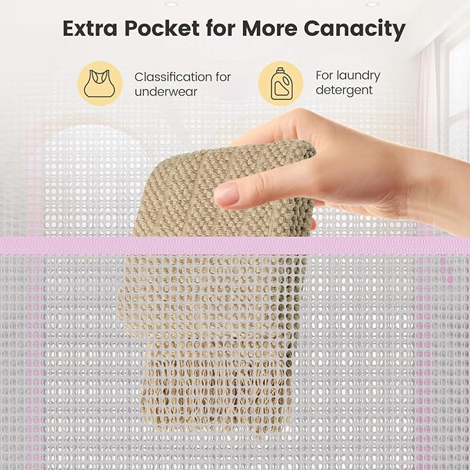 2 Pack Strong Mesh Pop-up Laundry Hamper, Quality Pop Up Hampers for Laundry with Durable Handles Solid Bottom High Carbon Steel Frame, Easy to Open and Fold Flat for Storage(Light Pink)-NeatNest