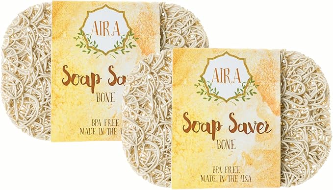 Aira Soap Saver - Soap Dish & Holder - BPA Free Shower & Bath Holder - Drains Water, Circulates Air - Easy to Clean, Extension Set - Bone Double Pack-NeatNest