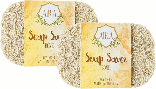 Aira Soap Saver - Soap Dish & Holder - BPA Free Shower & Bath Holder - Drains Water, Circulates Air - Easy to Clean, Extension Set - Bone Double Pack-NeatNest