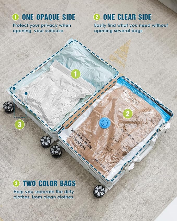 Travel Vacuum Storage Bags with Hand Pump, 24 Pack (6L+6M+6S+6XS) Vacuum Seal Bag Travel Essentials Space Saving Bags for Clothes, Luggage, Carry-on Suitcase, Backpack, Holiday Business Trip-NeatNest