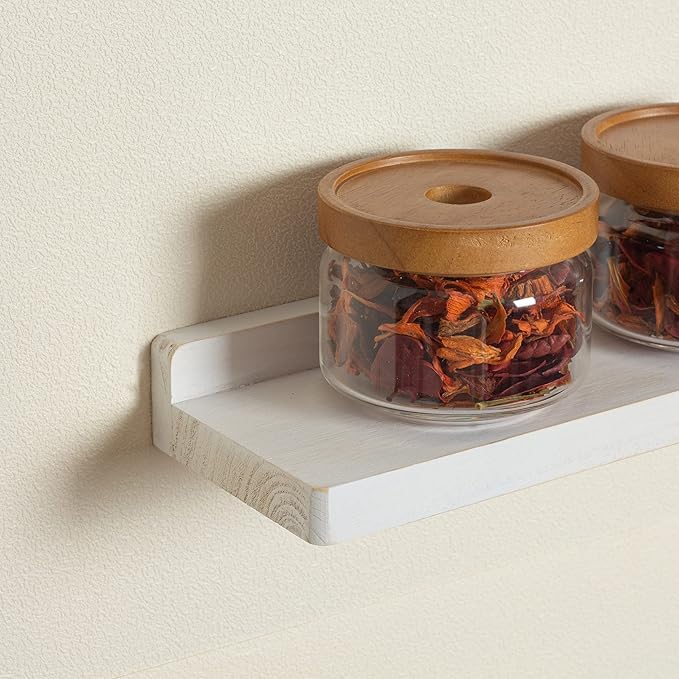 Freezing point Floating Shelf for Wall Set of 2 Natural Wood 23Inch Wall Shelves Decor Plant Display Collectibles Mounted Kitchen Bathroom Bedroom Corner Decorative Storage Stand White-NeatNest
