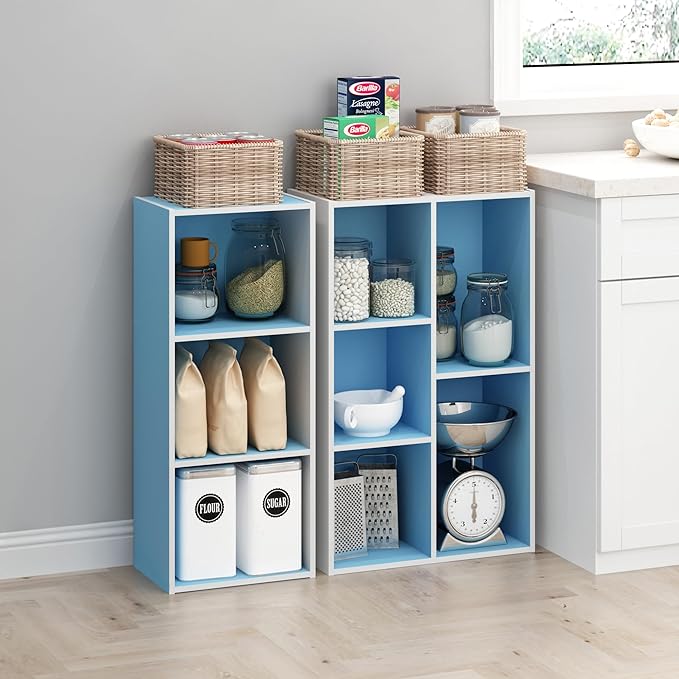 Furinno 3-Tier Open Shelf Bookcase, White/Light Blue 11003WH/LBL-NeatNest
