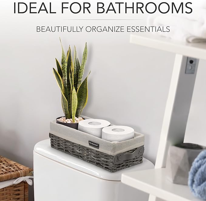Brookstone Wicker Shelf Storage Basket Decorative Shelf Bin, bathroom organizers and storage, Boho Living Room Decor, Summer Storage 2025-2 Piece Set-NeatNest