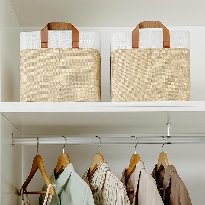 GRANNY SAYS Storage Baskets for Shelves, Closet Organizer Bins, Clothes Storage Bins with Metal Frame, Extra Large Baskets for Organizing and Storage, Collapsible, Khaki, 2-Pack-NeatNest
