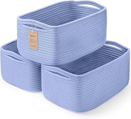 3-Pack Storage Baskets for Organizing | Woven Shelf Toy Basket | Rope Baskets for Gifts Empty | Closet Organizer Bins with Handles | Cube Decorative Box | 11.5×7.5×4.7”-NeatNest