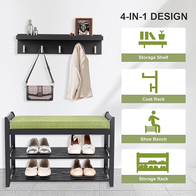 Shoe Rack for Front Door Entrance, 28” Entryway Bench with Coat Rack, Hall Tree Shoe Bench with Storage for Entry, Hallway, Bedroom, Living Room-NeatNest