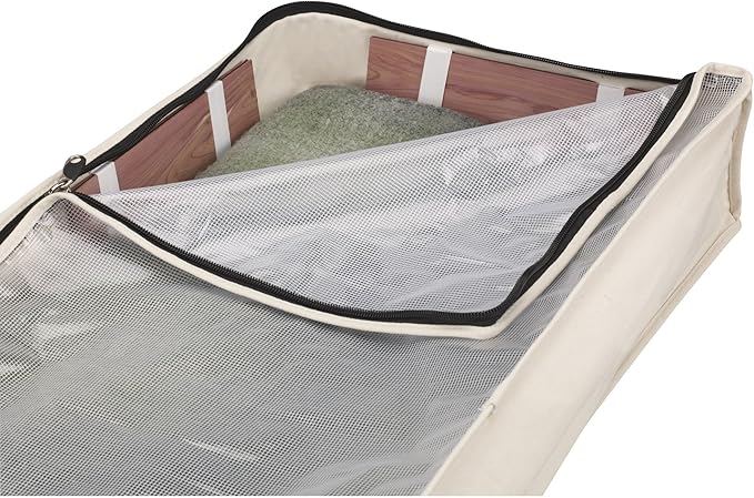 Household Essentials Cedarline Under Bed Storage Bag, Heavy-Duty Cotton Canvas, Textured PEVA Top with Durable 3-Sided Zipper, Front Handles, Foldable, Space-Saving, Natural-NeatNest