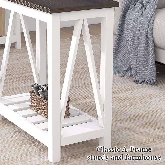 ChooChoo Farmhouse End Table, Narrow Side Table, Slim End Table with Storage Shelf for Small Spaces, Rustic Nightstand, for Living Room, Bedroom White-NeatNest