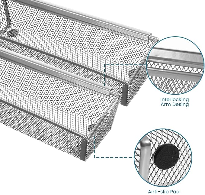 6 Pcs Mesh Silverware Drawer Organizer, Metal Drawer Organizer for Kitchen, Small Utensil Drawers Organizers with Interlocking Arm for Flatware, Knives, Spoons,Cosmetic (Silver 9 * 3 * 2 inch)-NeatNest