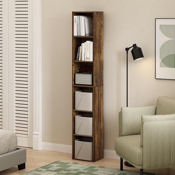 Furinno Luder 6-Tier Open Shelf Bookcase, Amber Pine-NeatNest