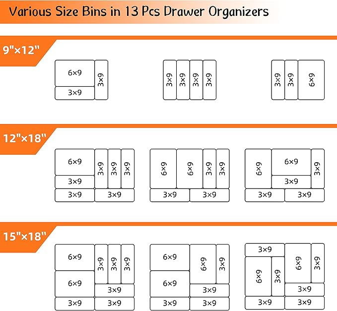 Gonice 13 PCS Drawer Organizer Tray, Interlocking Office Desk Drawer Storage, Black Plastic Organizer Bins for Office Supplies and Tools, Desk Drawer Organizer for Bathroom and Kitchen-NeatNest