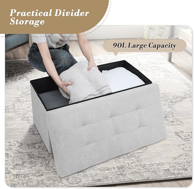 Folding Storage Ottoman Bench, Multi-Functional Ottoman Footrest, End of Bed Bench, Storage Chest for Living Room, Bedroom, Hallway, Entryway, Holds Up to 700 lbs (Dark Gray, 30 Inches)
