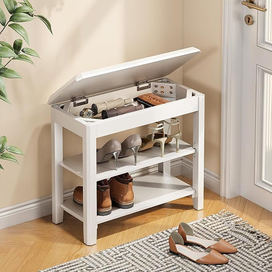 Shoe Rack Bench Seat Rubberwood 2-Tier Wooden Storage Bench 550lbs Compact Mid-Century Modern Design for Entryway, Hallway, Closet, Front Door Entrance, Foyer-NeatNest