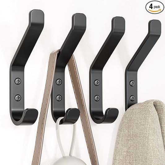 Coat Hooks Wall Mount for Hanging: 20LB Sturdy Hanger for Backpack, Towel, Bag, for Closet, Bathroom, Door, Mushroom, Stainless Black 4 Pack, 3.75"-NeatNest