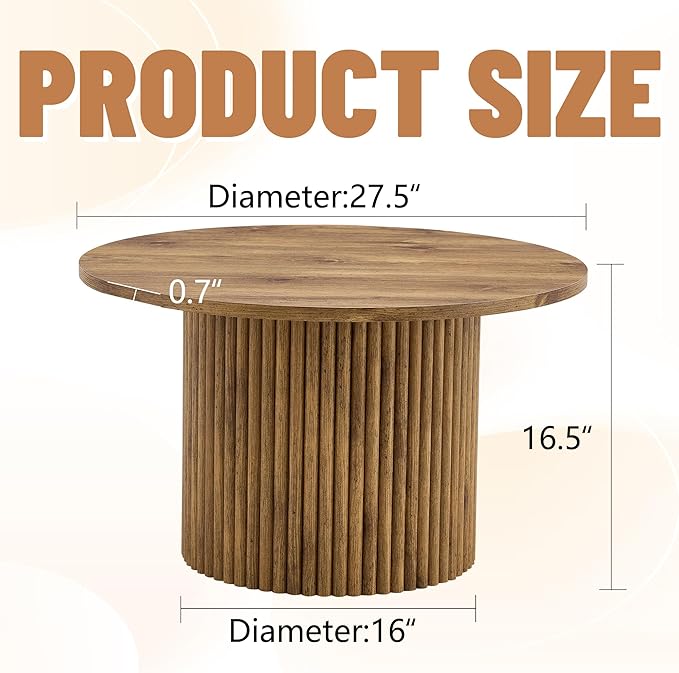 27.5" Modern Round Coffee Table with Storage, for Living Room, Circle Wood Accent Center Table for Apartment, Oak