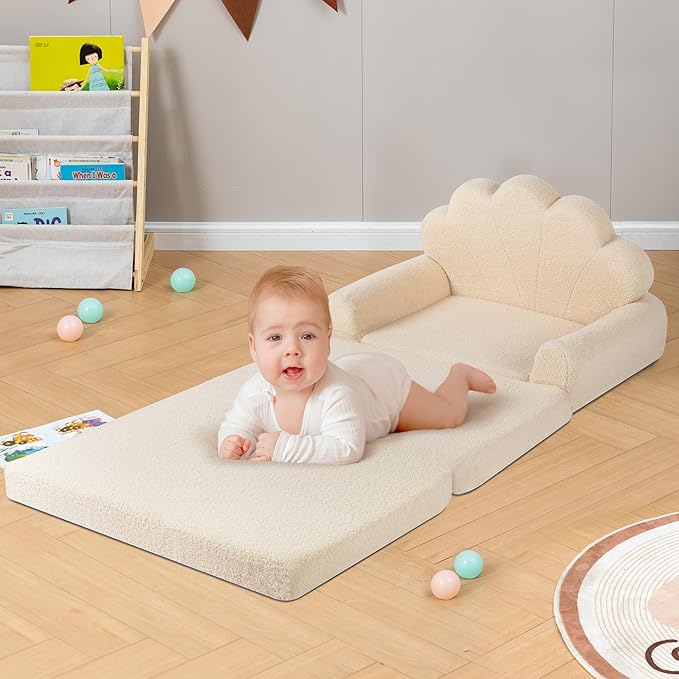 2-in-1 Kids Couch, Toddler Couch Fold Out, Comfy Toddler Chair, Convertible Kids Sofa to Lounger with Pocket and Removable Cover-NeatNest