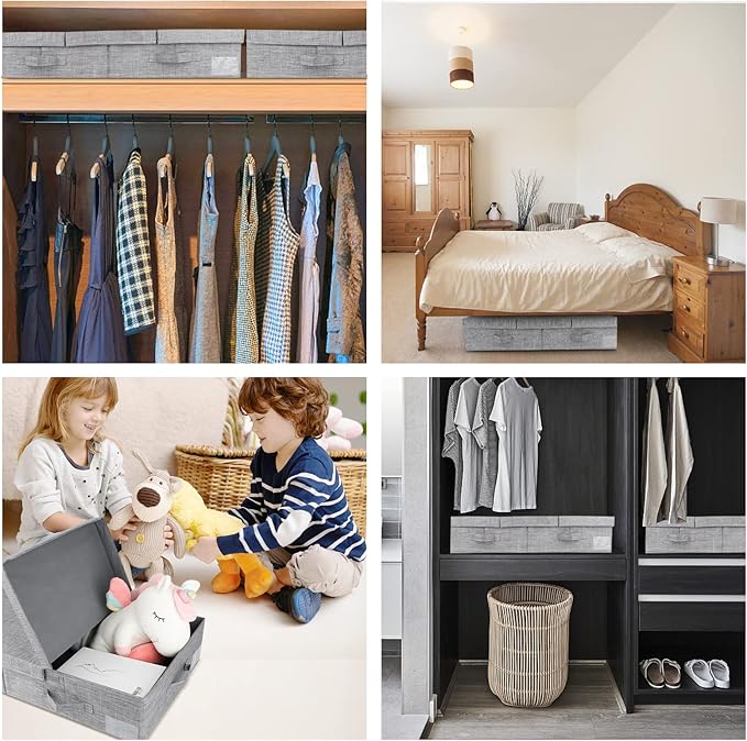 DAYARD Underbed Storage Container Bins with Lids, Under Bed Storage Organizer with Sturdy Handles Sidewalls Bottom, Foldable Clothes Bag (Set of 2) Large, Grey-NeatNest