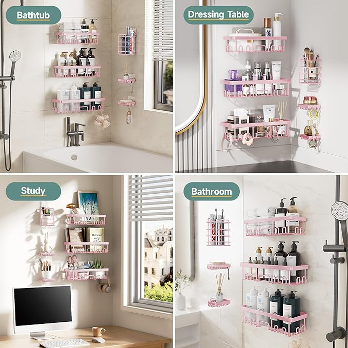 Veken Rustproof & Waterproof Shower Caddy 6-Pack, No Drilling Adhesive Shelves Rack with Soap Holder, Large Capacity Bathroom Organizers and Storage, Wall-Mounted Kitchen & Home Decor-NeatNest