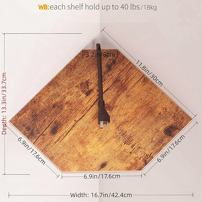 JJL Corner Shelf, 12 Inch Set of 4 Floating Shelves for Wall with Wire Hole for Security Camera and Radios Storage, 13.3 Inch Deep Wall Mounted Shelves for Living Room Corner Decoration, Rust Brown-NeatNest