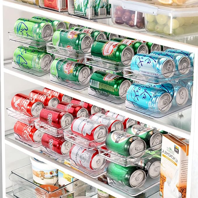 2 Pack Rolling Soda Can Organizer for Refrigerator Can Dispenser for Beer Soda Seltzer Pop Can Soda Organizer for Fridge 10 Standard Size 11.15oz, 12oz, 330ML, 355ML Cans Holder Storage