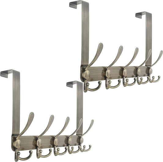 WEBI Over The Door Hook Door Hanger Hook Rack with 5 Tri Hooks for Hanging Coats, Door Towel Rack Towel Hanger Door Coat Hanger Over Door Coat Rack,Bronze,2 Packs