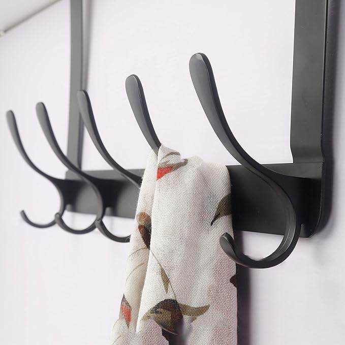 SKOLOO Over The Door Hook, Door Hanger Hooks for Hanging Clothes, Towels, Coats, Hats, Over The Door Towel Hook - Black, Assembly Required