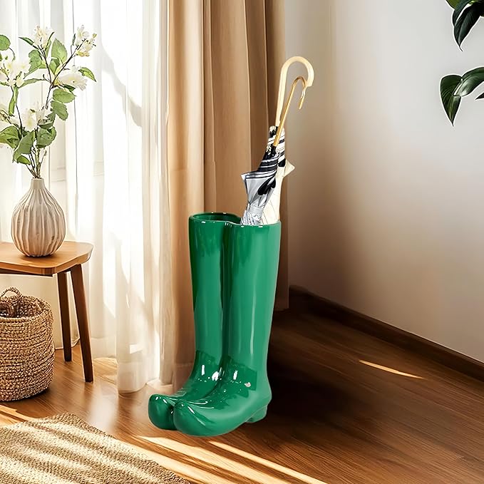 Green Umbrella Holder Stand 20" H Modern Style Floor Vase Glossy Ceramic Entryway Organizer for Multiple Umbrellas for Storaging Canes Walking Sticks
