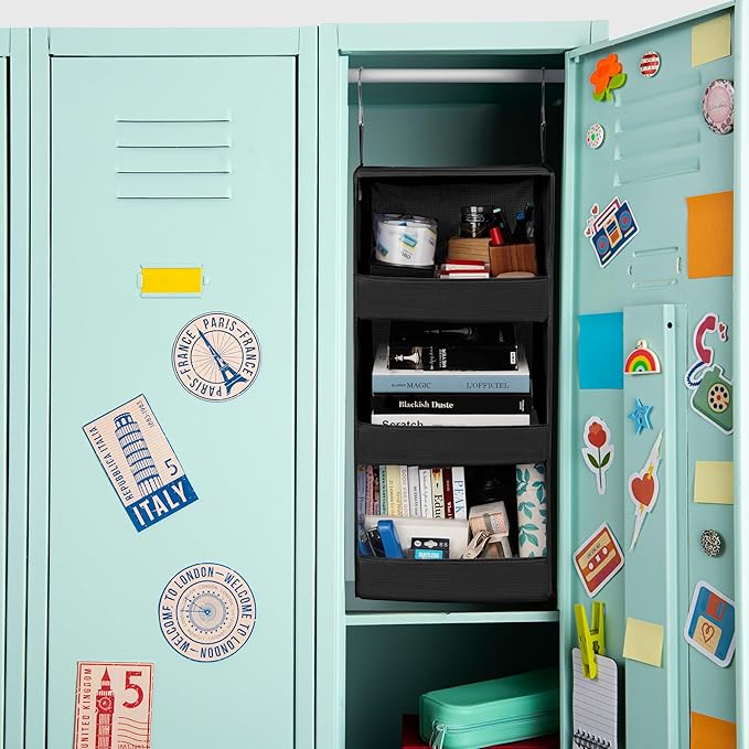 GRANNY SAYS 3-Shelf Hanging Closet Organizer, Collapsible Closet Hanging Shelves, Nursery Hanging Organizer, Black, 29 ½" H X 12" W X 12" D, 1-Pack-NeatNest