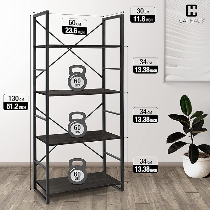 CAPHAUS 4 Tier Bookshelf, 24 Inch Width Free Standing Shelf, Bookcase Shelf Storage Organizer, Industrial Book Shelves for Home Office, Living Room, Kitchen, Black Vintage Shelves & Metal Frame-NeatNest