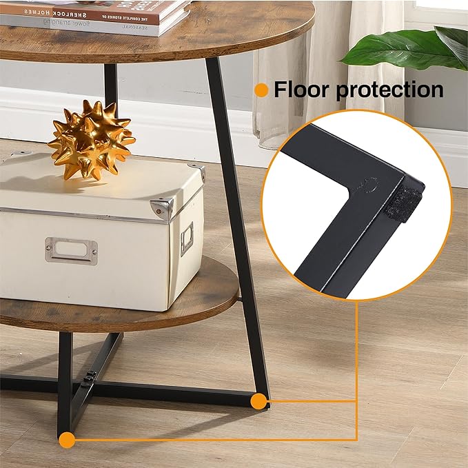 D&H FURNIMMT 20" Living Room Side Table for Small Spaces, 2 Tier Wood Top Round End Tables with Storage Shelf, Accent Sofa Table for Bedroom, Office, Sunroom, Balcony, Rustic Brown/Black-NeatNest