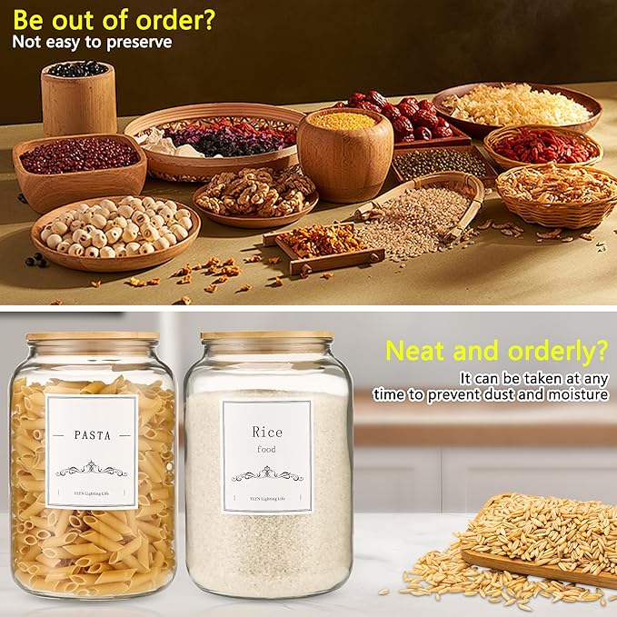 108oz Large Glass Jar With Lid- Glass Jars Kitchen Canisters With Airtight Bamboo Lids- Food Storage Containers For Flour Sugar Cereal, Egg, Cookie-2 Pack