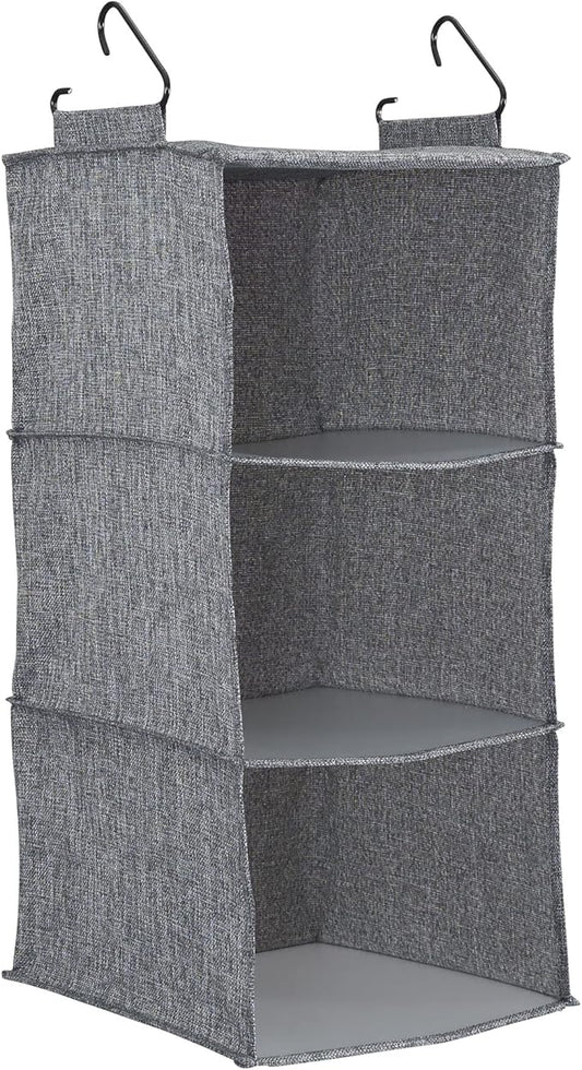 Household Essentials 3 Shelf Hanging Closet Organizer, Hanging Shelf with Hooks, Poly Linen and PEVA Shelving-NeatNest