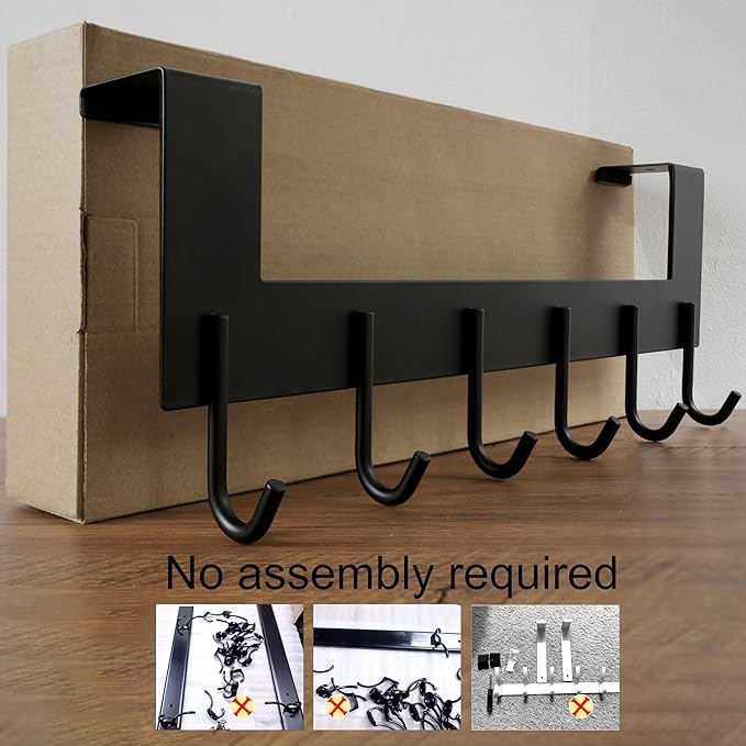 WEBI Over The Door Hooks Door Hanger,Over Door Towel Rack with 6 Hooks,Door Coat Hanger Over Door Coat Rack for Clothes,Black,2 Packs