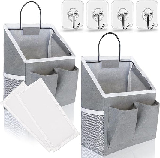 2pcs Small Wall Hanging Baskets for Organizing, Wall Hanging Storage Bag as Over the Door Organizer, Wall File Organizer, Rv Storage and Organization. For Bedroom, Office, Camper (Gray)-NeatNest