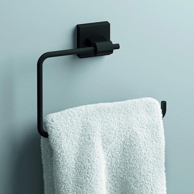 Franklin Brass Maxted (1-Pack) Hand Towel Holder Matte Black Towel Racks for Bathroom Wall Square Towel Ring Holder for Bath Towel Hanger for Kitchen, Bathroom Accessories MAX46-FB