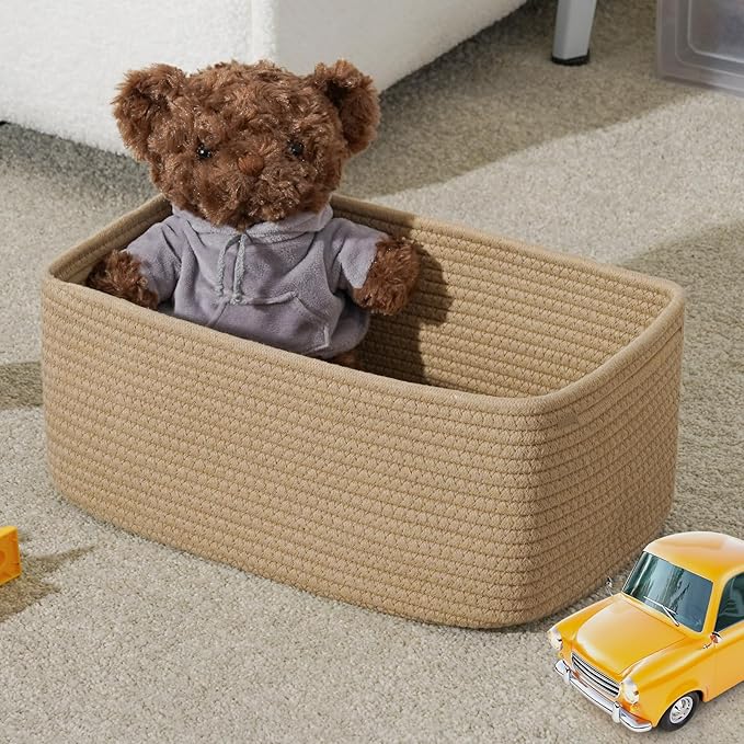 3-Pack Storage Baskets for Organizing | Woven Shelf Toy Basket | Rope Baskets for Gifts Empty | Closet Organizer Bins with Handles | Cube Decorative Box | 13.7×7.1×6.7” | Brown-NeatNest
