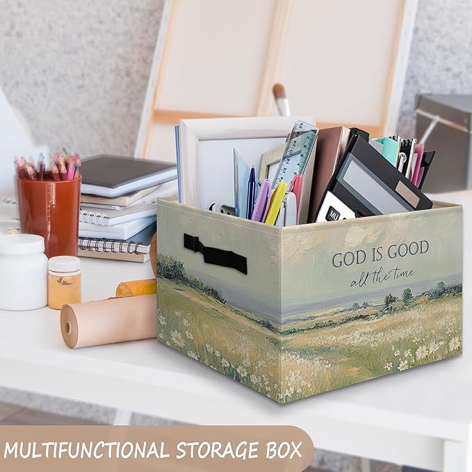 Cottagecore Christian Foldable Storage Bins Box with Handles, God Is Good All the Time Bible Verse Religious Collapsible Organizer Basket for Christian Home Room Clothes Toys Books-NeatNest