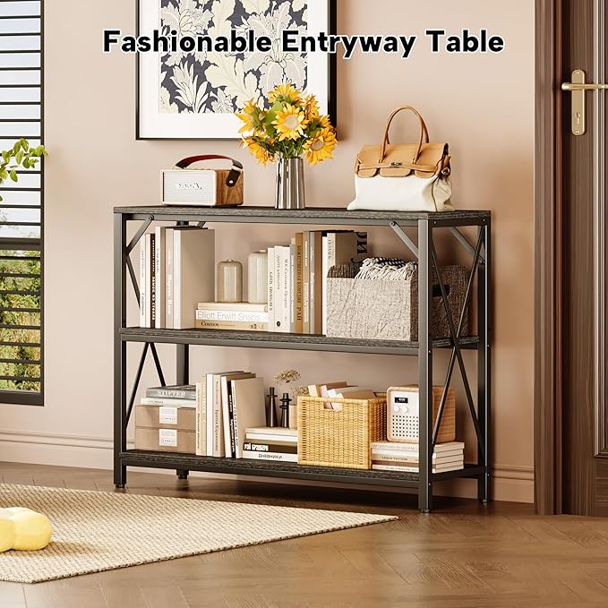 Homeiju Entry Table 40" Width, 3-Tier Entryway Table with Storage, Industrial Sofa Table with Open Shelves, Foyer Tables for Entryway, Hallway, Kitchen, Living Room and Bedroom, Black-NeatNest