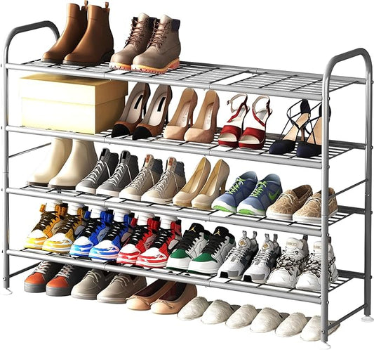 LINZINAR Shoe Rack 4 Tier Storage Organizer for Closet Entryway Metal Grey-NeatNest