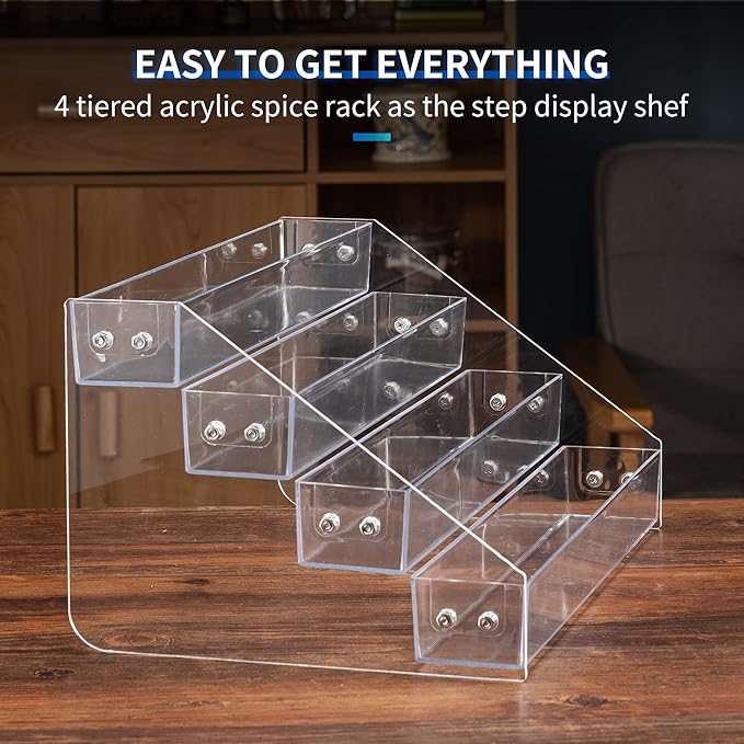 Acrylic Spice Rack, Tiered Spice Rack Shelf Seasoning Organizer for Countertop, Cabinet, Pantry, Kitchen Storage - 4 Tier-NeatNest