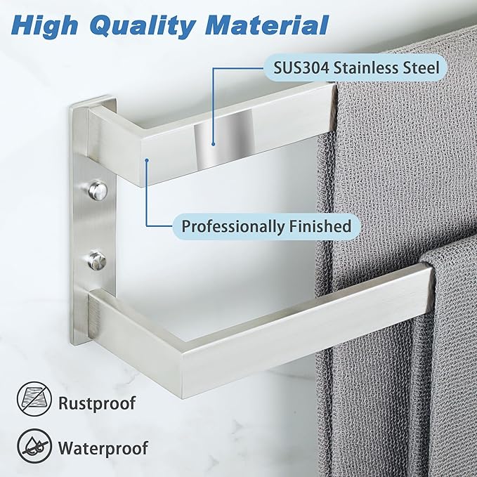 Alise Double Towel Bar 32", SUS304 Stainless Steel Towel Racks for Bathroom Wall Mounted, Space Saving Bathroom Towel Holder, Long Towel Hanger, Brushed Nickel